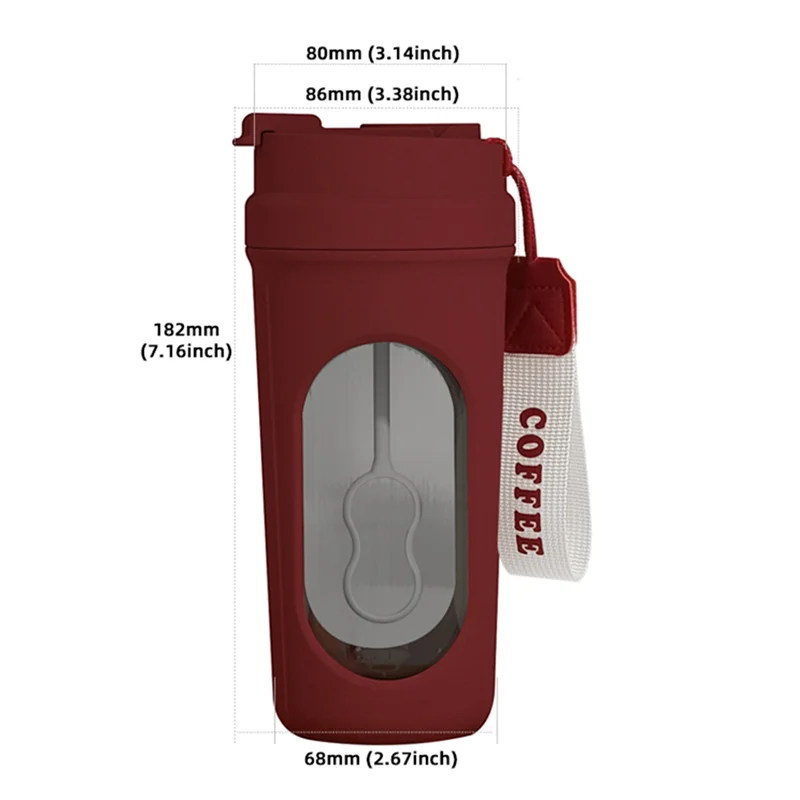 B01C-Self Stirring For Coffee Mug 450ML With Wooden Handle Self Mixing Glass Container For Coffee, Milk Protein Powder