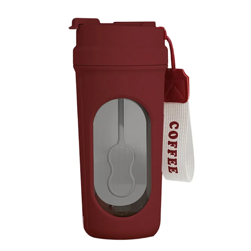 B01C-Self Stirring For Coffee Mug 450ML With Wooden Handle Self Mixing Glass Container For Coffee, Milk Protein Powder