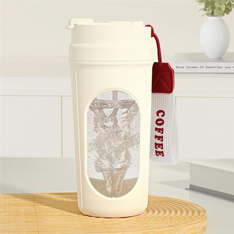 B01C-Self Stirring For Coffee Mug 450ML With Wooden Handle Self Mixing Glass Container For Coffee, Milk Protein Powder